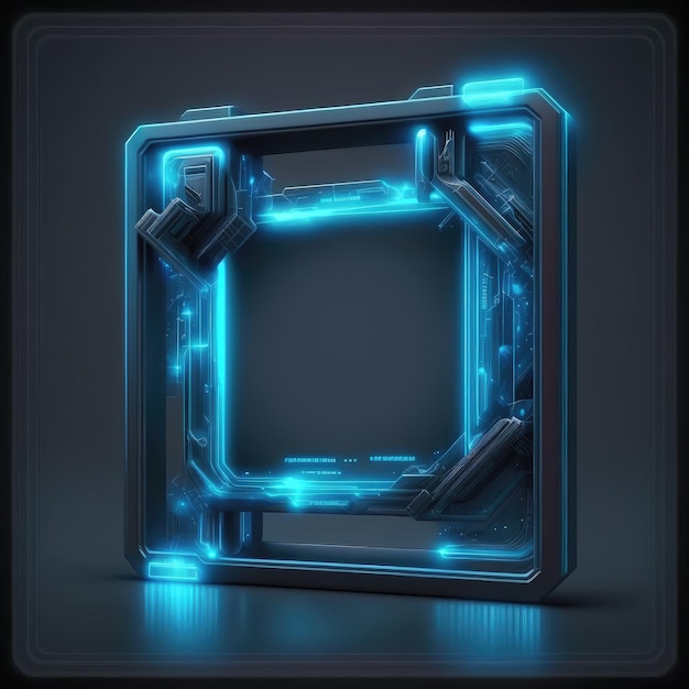 Resumo de moldura quadrada futurística brilhante iluminada com azul neon no jogo