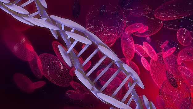 Resumo de renderização em 3d do glóbulo de DNA em plano científico