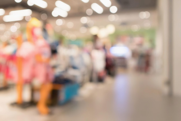 Resumo desfocar o interior da exibição da boutique de roupas do fundo do shopping