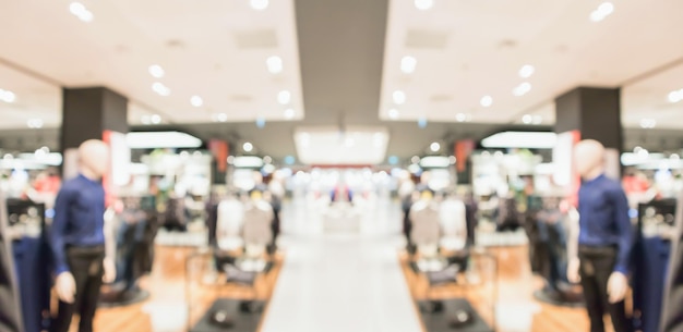 Resumo desfocar o interior da exibição da boutique de roupas do fundo do shopping