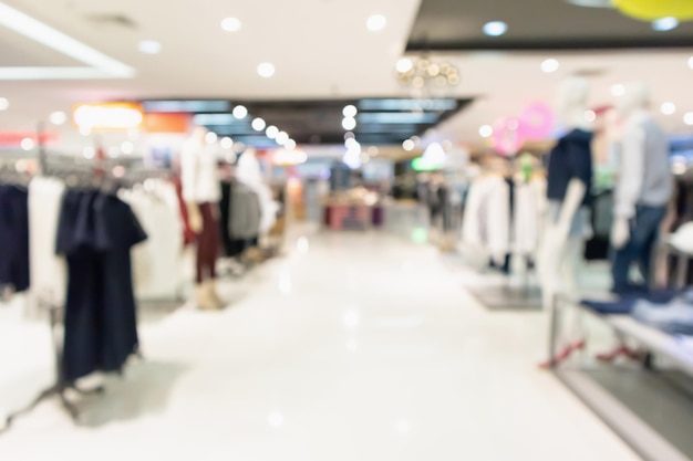 Resumo desfocar o interior da exibição da boutique de roupas do fundo do shopping