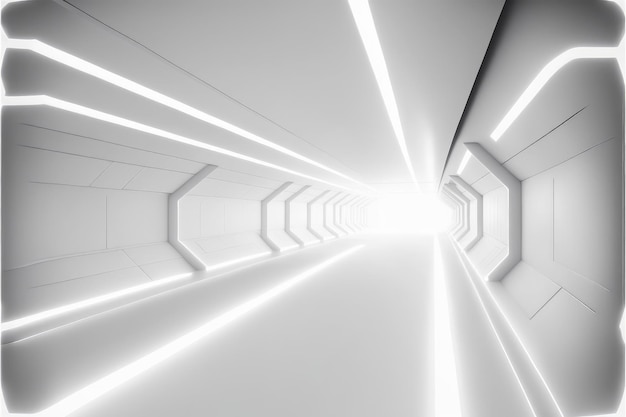 Resumo do corredor futurista do túnel scifi com fundo de luz branca