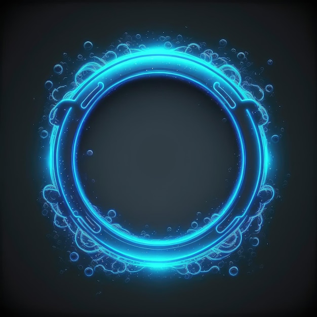 Foto resumo do quadro de círculo futurista brilhante iluminado com luz azul neon