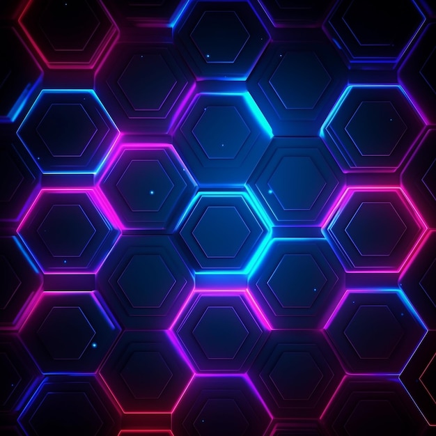 Resumo Grelha hexagonal de néon Fundo Scifi