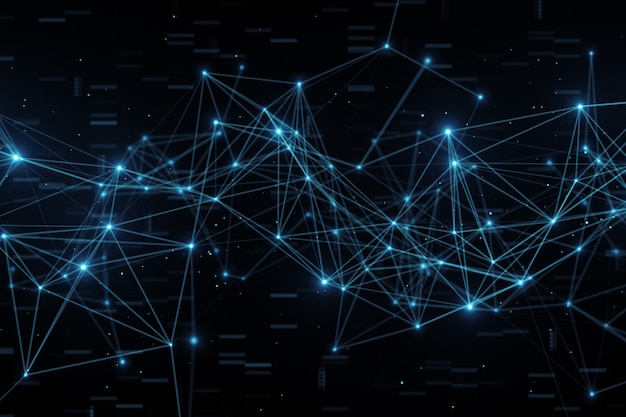 Resumo piscando nós de dados digitais conectados e caminhos de conexão em qualquer tipo de ilustração 3d da rede