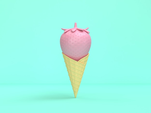 Resumo sorvete casquinha rosa morango fundo verde renderização em 3d