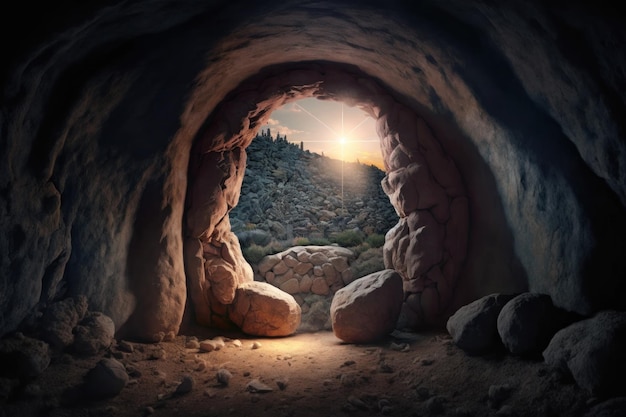 Resurrección de la tumba vacía de Jesucristo Imagen temática de Pascua AI generativa