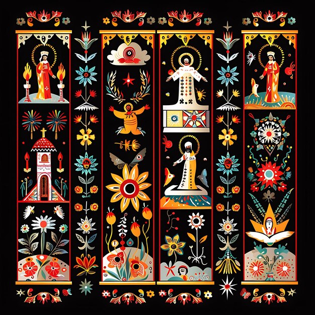 Retablo peruano con escenas religiosas Diseño fronterizo Han Arte de línea CNC Tradición Tinta antigua