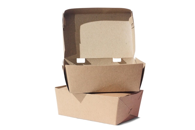Retire as caixas de comida de papelão no fundo branco