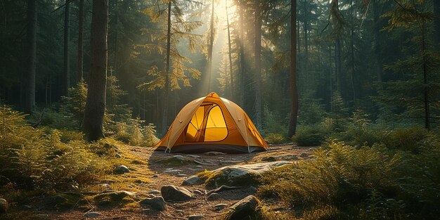 Retiro en el bosque Acampando en una tienda de campaña turística