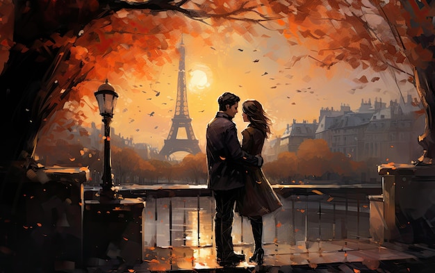Retiro de outono em Paris Caminhada romântica com vista para a Torre Eiffel