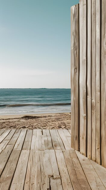 Retiro de praia rústico com convés temperado céu limpo e atmosfera de mar pacífica Vertical Mobile