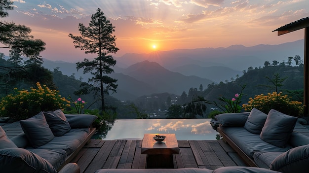 Retiro de silêncio do nascer do sol no Himalaia