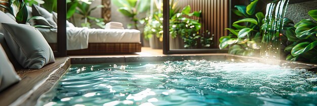 Foto retiro de verão último à beira da piscina uma experiência de resort de luxo com ambiente tropical e conforto ao ar livre elegante