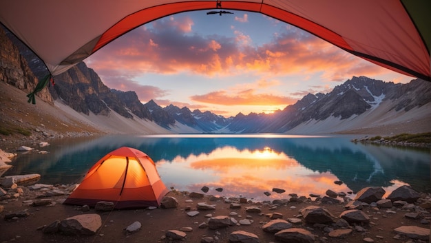 Retiro en el desierto La vista del esplendor de la naturaleza desde una tienda de campaña