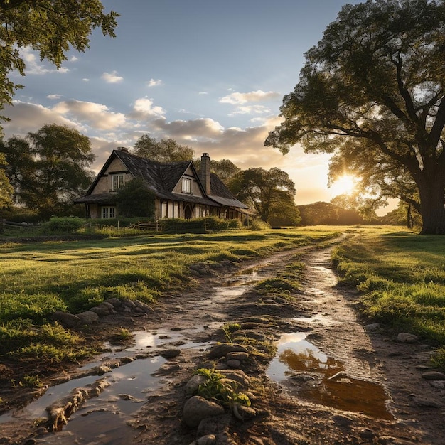 Retiro de la hora dorada en el campo Foto de paisaje de otoño