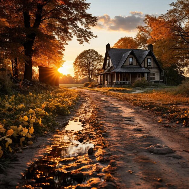 Retiro de la hora dorada en el campo Foto de paisaje de otoño