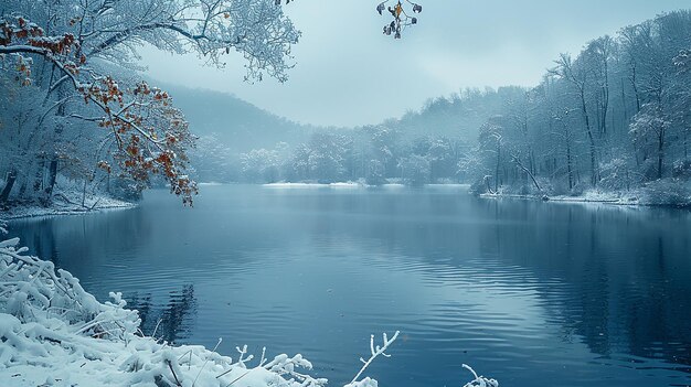 El retiro del lago congelado de la serenidad nevada