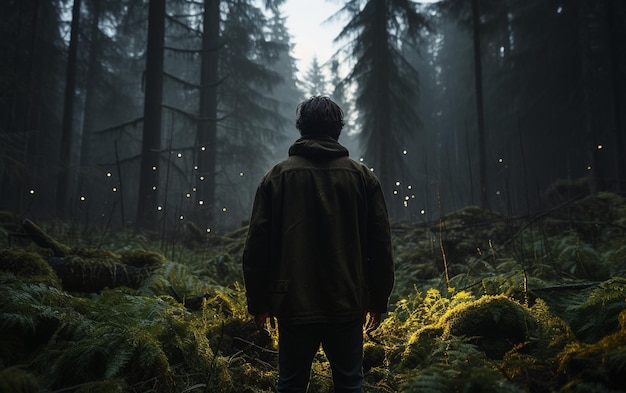 Retiro en la naturaleza Joven en el bosque IA generativa