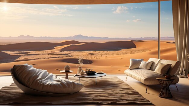 Foto retiro no deserto com vista de dunas de areia do chão ao teto