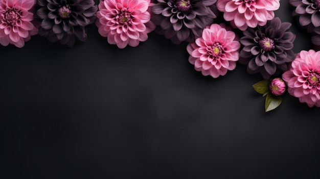 Retocagem mínima Flores rosas dinâmicas em fundo preto