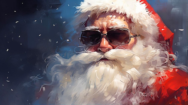 Retrata o Papai Noel com foco em detalhes faciais renderizados em espaço de cópia em estilo impressionista