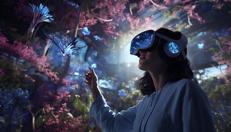 Foto retratar uma experiência de realidade virtual projetada para a blue monday