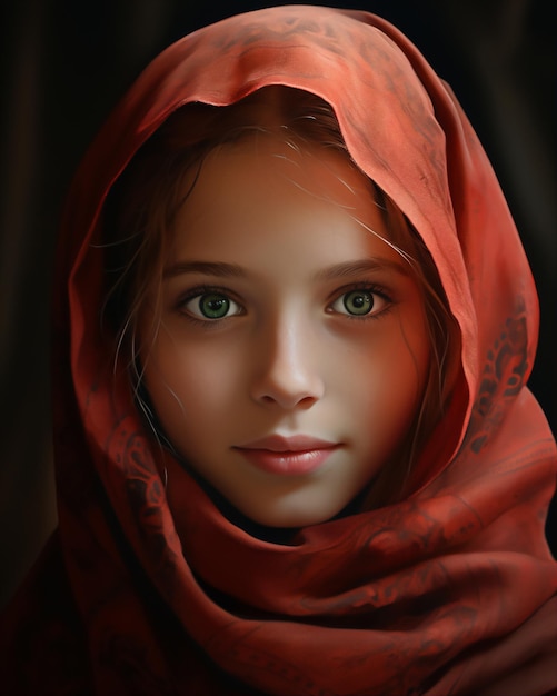 retratar uma menina muçulmana em hijab super close-up, hiper-realista e detalhado