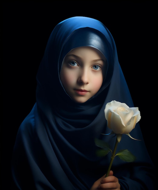 retratar uma menina muçulmana em hijab super close-up, hiper-realista e detalhado