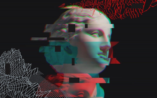 Retrato 3D de um venera com efeito de falha Estilo Cyberpunk Imagem conceitual de inteligência artificial