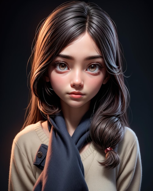 Retrato en 3D de una hermosa mujer joven