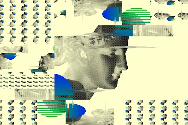 Retrato 3d de una venera con efecto glitch estilo Cyberpunk Realidad virtual