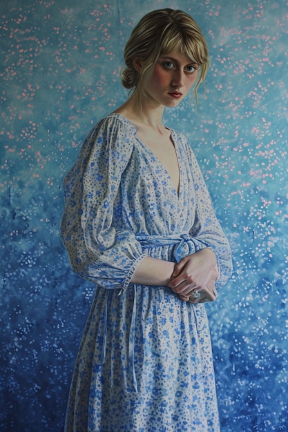 Retrato a óleo de uma menina no estilo do pontilismo impressionista