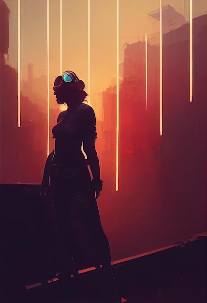 Retrato abstracto de una chica cyberpunk Mujer futurista de alta tecnología del futuro