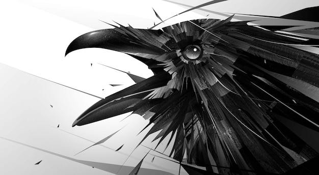 Foto retrato abstracto dibujado en blanco y negro de cabeza de cuervo