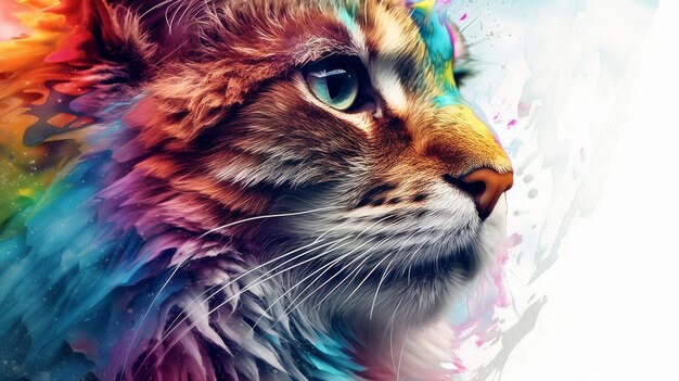 Retrato abstracto de un gato con pintura de colores IA generativa