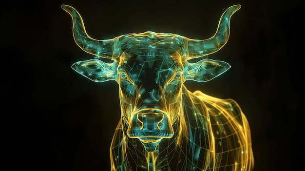 Foto retrato abstracto generado por computadora de un toro brillante