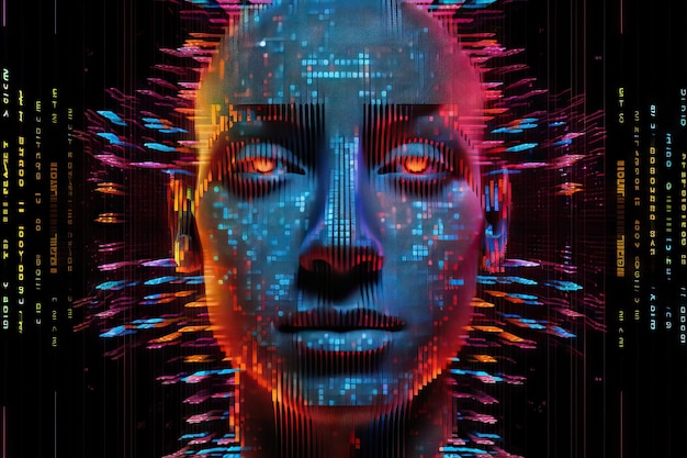 Retrato abstracto generado por la IA de una mujer con líneas coloridas concepto de tecnología de gran flujo de datos