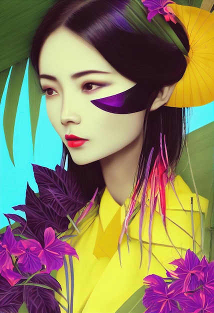Retrato abstracto de una hermosa chica asiática ficticia Mujer linda de moda