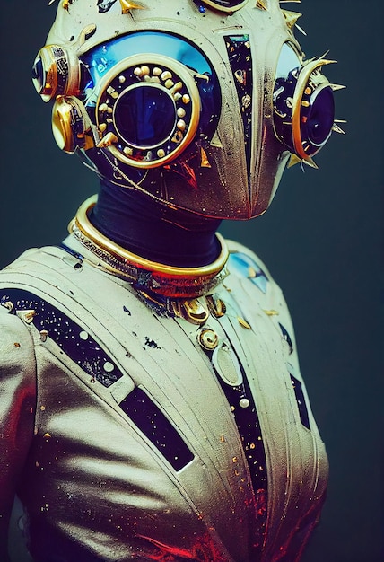 Retrato abstracto de un hombre steampunk de fantasía Hombre futurista de alta tecnología Concepto de realidad virtual