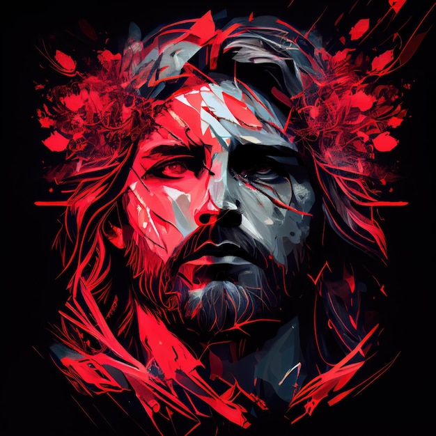Retrato abstrato de Jesus Cristo usando uma coroa de espinhos