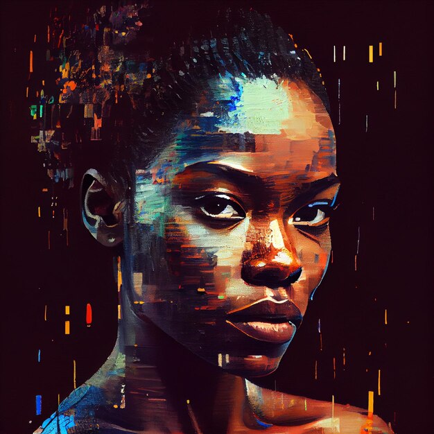 Retrato abstrato de mulher afro-americana com ilustração de efeito de falha Generative AI