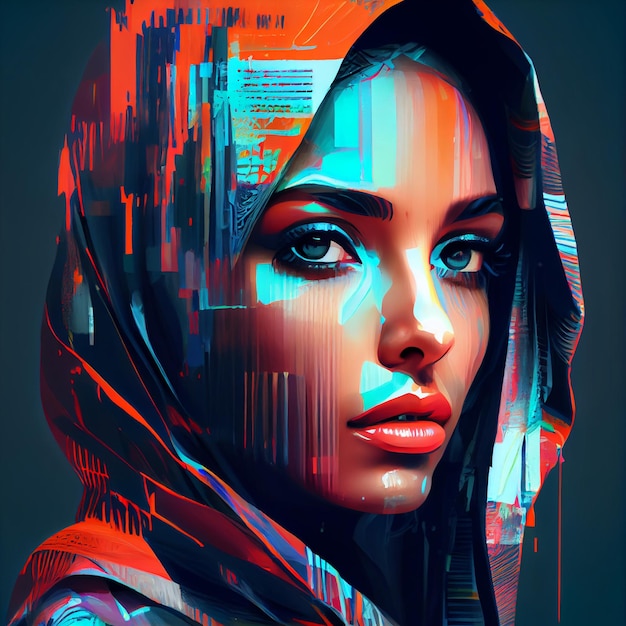 Retrato abstrato de mulher árabe com ilustração de efeito de falha Generative AI