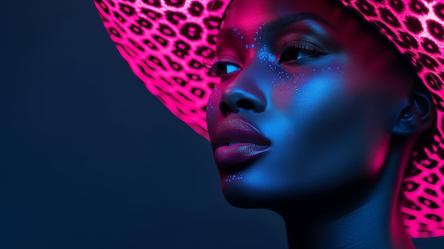 Foto retrato abstrato de mulher negra à moda com padrão de pele animal compõe imagem gerada por ia