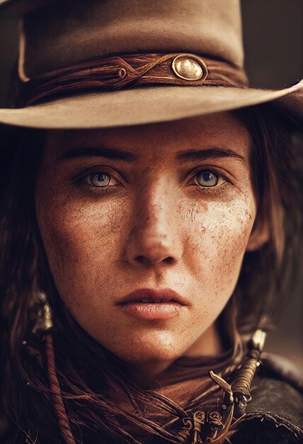 Retrato abstrato de um cowboy feminino Cowboy de mulher bonita viril