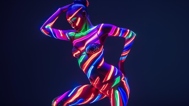 Foto retrato abstrato de uma bela mulher negra dançando em luzes de néon imagem gerada por ia