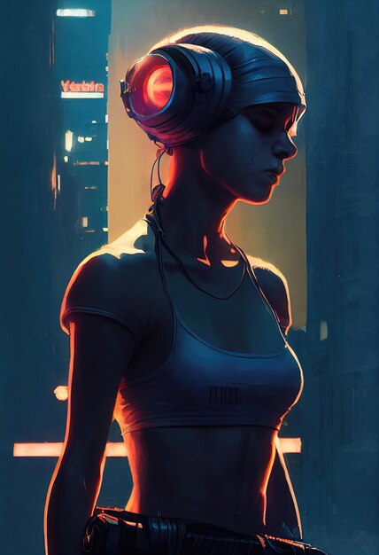 Foto retrato abstrato de uma garota cyberpunk hightech futurista do futuro