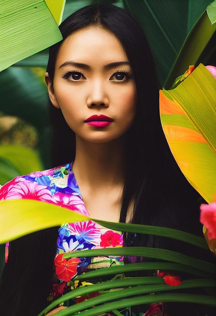 Retrato abstrato de uma linda garota asiática fictícia