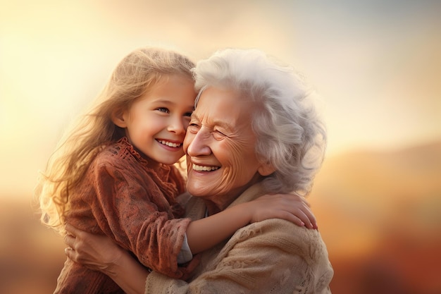 Retrato de una abuela feliz jugando con su nieto