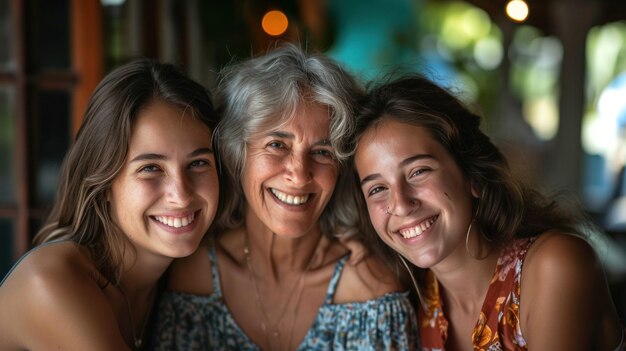 Foto retrato de una abuela feliz, una madre y una hija.